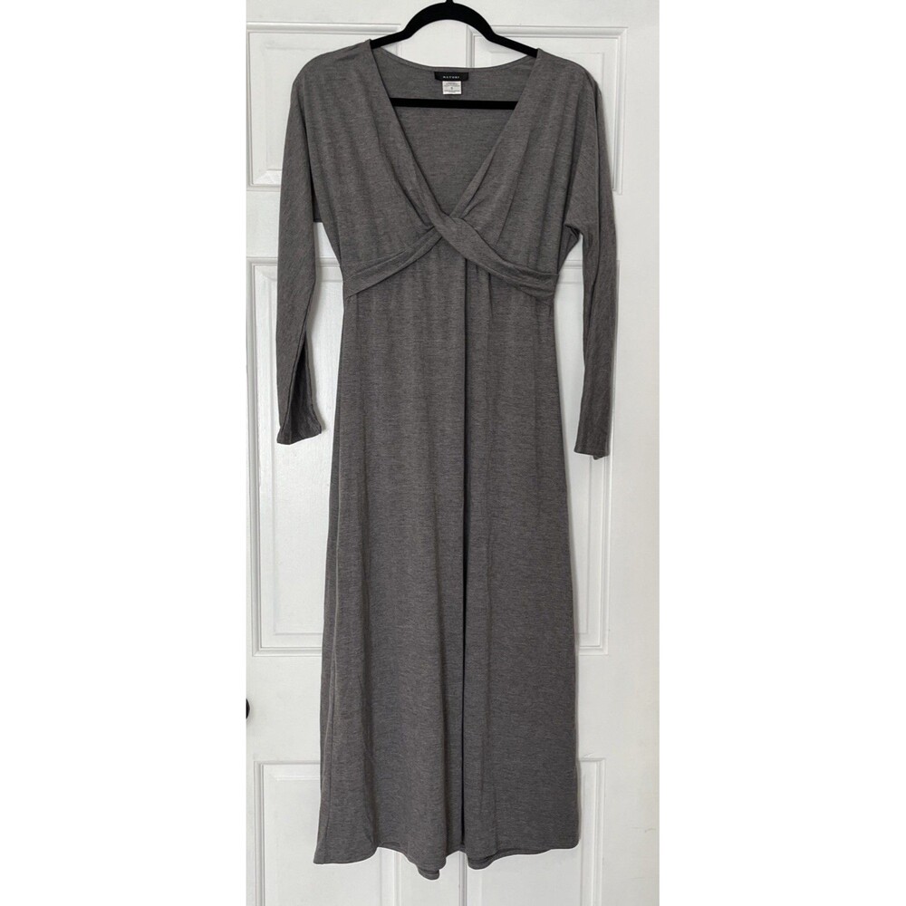 Natori Maxi Dress Small Gray Modal Twist Front Stretch Casual Neutral Classic